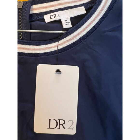 DR2 Ringer Blouse Top Womens 2X Plus Indigo Blue Short Sleeve Zip Crew Neck NWT - Picture 3 of 7